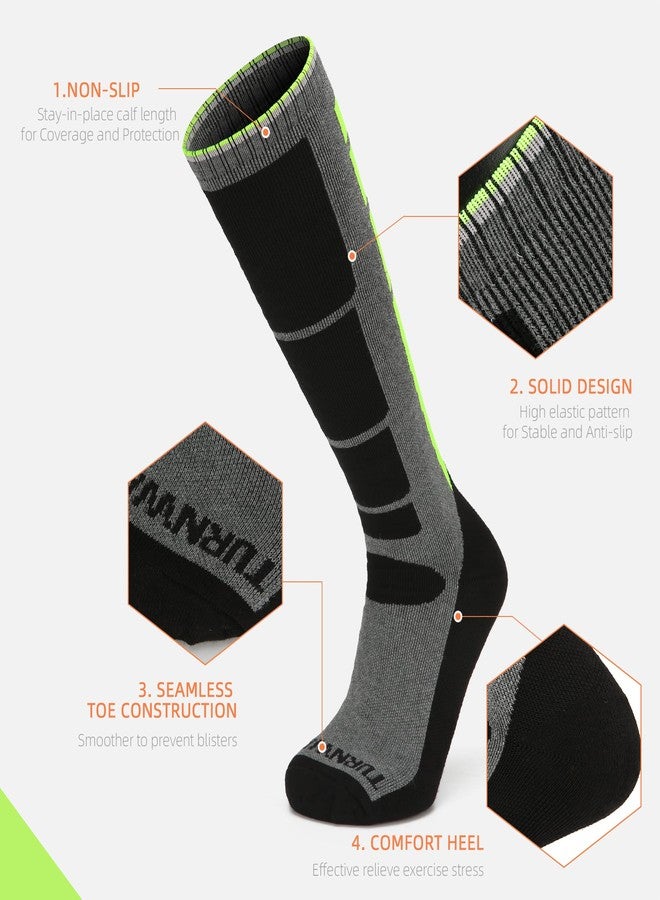TurnWay 2-Pairs Ski Socks 85% Cotton Over The Calf (OTC) for Skiing, Snowboarding, Winter Outdoor Activities for Men & Women (Green, Medium) - Image 4